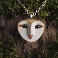 Owl head Owls jewelry Pendant with barn owl Bird necklace Nature jewelry with raptor bird