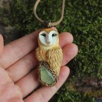 Owl pendant Barn owls Bird jewelry Necklace with raptor bird Animal totem Animals jewel Fant...