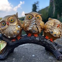 Shiny See Speak Hear No Evil Owl - Handmade Home Decor Sculpture, Perfect Christmas Gift