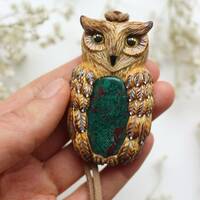 Owl necklace with chrysocolla Long eared owl Bird pendant Animal totem Amulet for  witch uni...