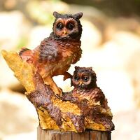 Mother and Baby Owl Figurine - Handcrafted Owls on Tree Branch - Cute Home Decor