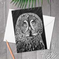 A5 Great grey owl greeting card, Owl birthday card, Bird of prey art, Hand-drawn, Any occasi...