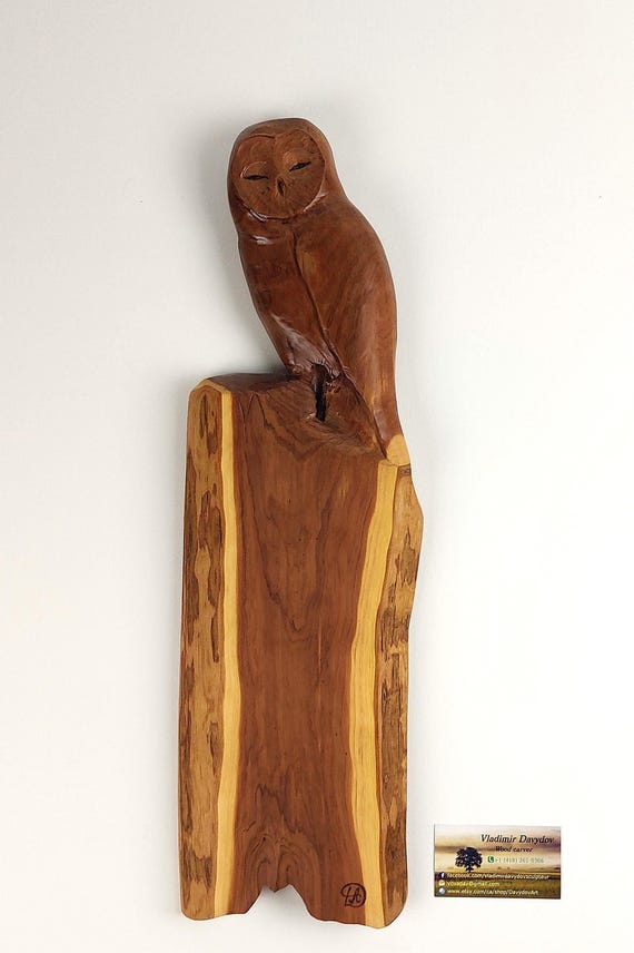 Chouette Sculpté sur Bois du cèdre rouge, Hibou Roux détaillé, Art Oiseau Nocturne Pour Amateur de Nature, Décoration Unique pou Elle et Lui