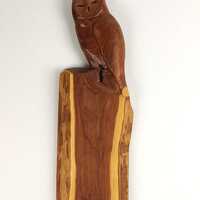 Chouette Sculpté sur Bois du cèdre rouge, Hibou Roux détaillé, A...