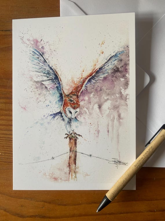 The Resting Post, Barn Owl Card, Owl Greetings Card, Wildlife Art, Note Card, Art Card, Birthday Card, Blank Card, Watercolour, Print