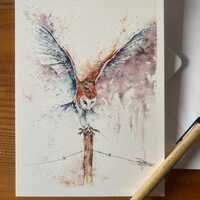 The Resting Post, Barn Owl Card, Owl Greetings Card, Wildlife Art, Note Card, Art Card, Birt...