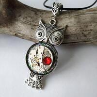 Owl jewelry Steampunk necklace gift Owls love Steam punk Gears Old watch movement For women ...