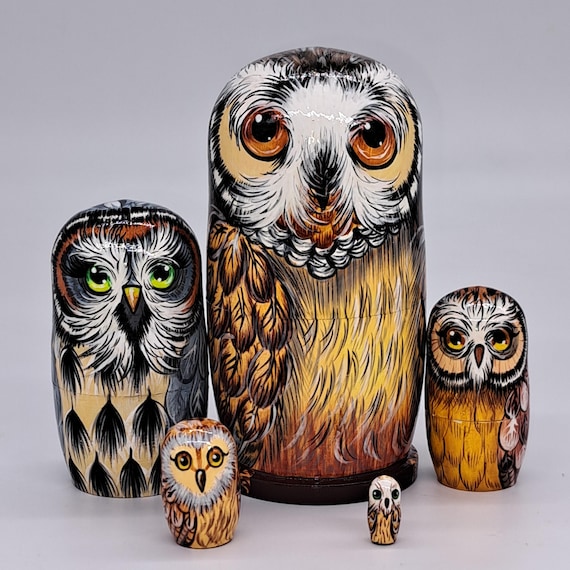 5" Owl nesting dolls 5 in 1 matryoshka Made in Ukraine Wooden toy Stacking dolls Good for kids gift Home decor For owl collectors