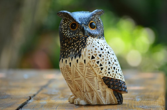 Adorable Handmade Owl Figurine in Brown and White, Unique Housewarming Gift, Owl Collectible