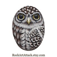 Burrowing Owl Painted Pebble with Acrylics and protected with Satin varnish. Painted stones,...