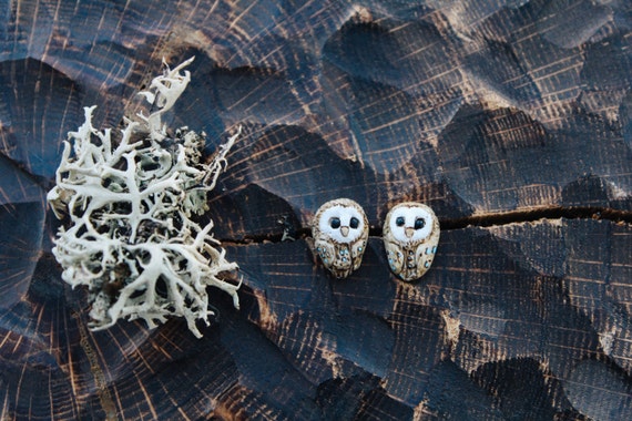 Owl Stud Earrings, Barn Owl Earrings, Cute Owl Stud Earrings, Polymer Clay Owl Earrings, Kawaii Jewelry, Tiny Owl Earrings, Bird Earrings