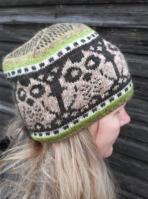 Knitted winter hat with owl,wool Nordic hat,winter accessories,soft and casual Christmas gift,gift for her,gift for him,unisex winter hat.