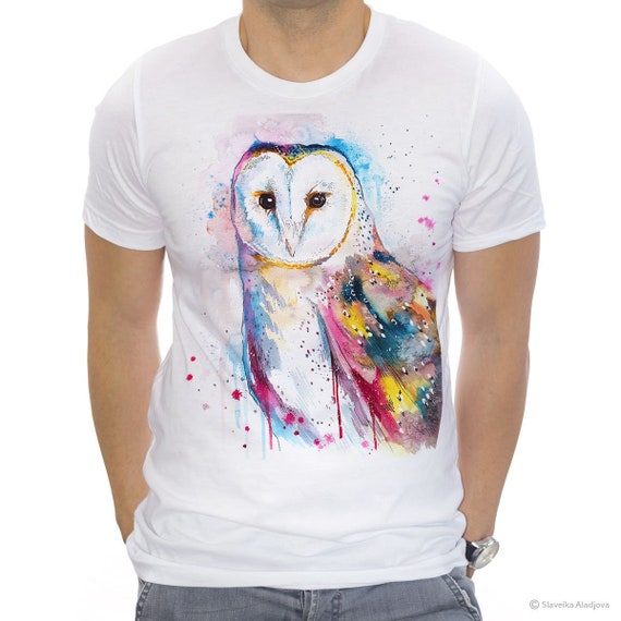 Barn owl  T-shirt, Unisex T-shirt, ring spun Cotton 100%, watercolor print T-shirt, T shirt art, T shirt animal,XS, S, M, L, XL, XXL