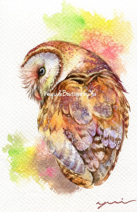 PRINT – barn owl  7.5 x 11” from, original is hand painted by Yui Chatkamol ,watercolor art, owl art, minimalist, owl lover, Wildlife