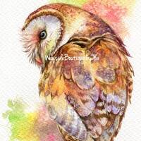 PRINT – barn owl  7.5 x 11” from, original is hand painted by Yui Chatkamol ,wat...