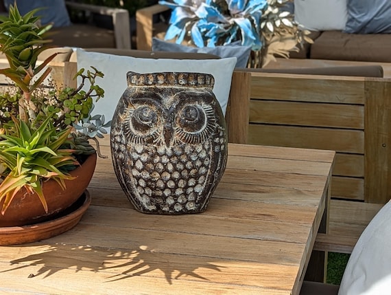 Owl Flower Pot, Clay Planter, Mexican Pottery, Indoor Home Decor, Outdoor Yard Decor, Large Planter Pot, Owl Gifts, Black